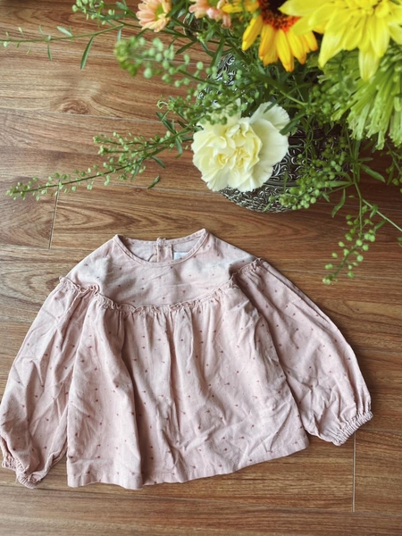 Áo mini babydoll Zara khuy lưng nhung tăm hồng vỏ đỗ