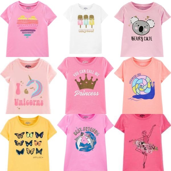 Áo phông cotton cộc tay Oshkosh, Carter's nhiều mẫu bé gái 2021