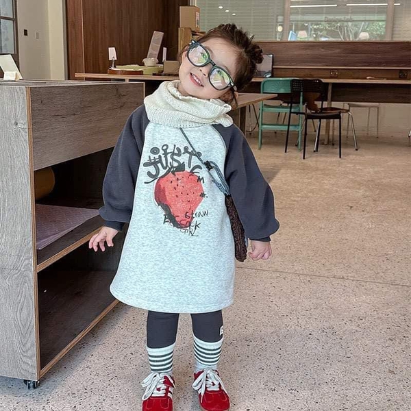 Váy nỉ có lót phối tay raglan nhiều mẫu cho bé