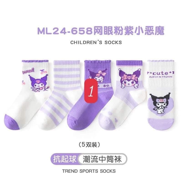 Set 5 đôi tất 5 mẫu Kuromi, Cinnamoroll, My Melody, Lotso