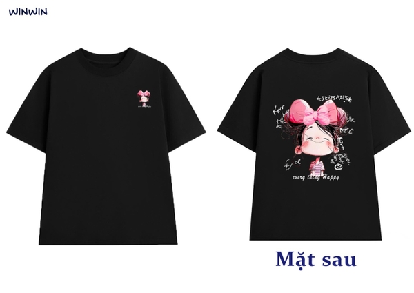 Áo phông Size 8-14Y in hình cô gái Win-Win cộc tay 3 màu đen, trắng, hồng
