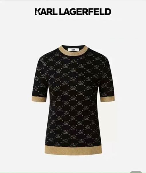 KGP - Áo len Karl Lagerfeld màu đen mix cổ nhũ vàng