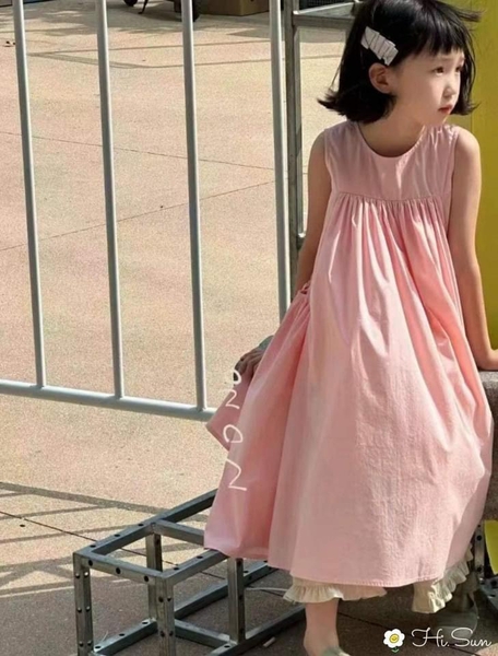 Váy maxi thô hồng sát nách Hi.Sun 2 túi bên hông