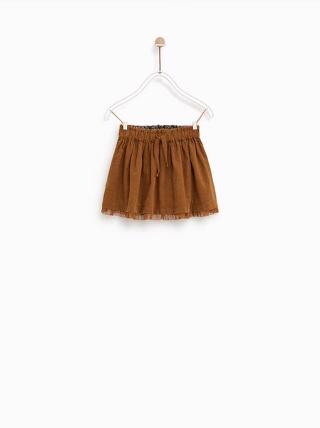 Chân váy nhung mỏng Zara bé gái 3 màu viền bèo, cạp chun