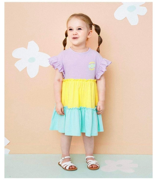 Váy cotton cộc tay Milkmile 2 mẫu đỏ cổ sen kẻ caro, váy phối tím-vàng-xanh