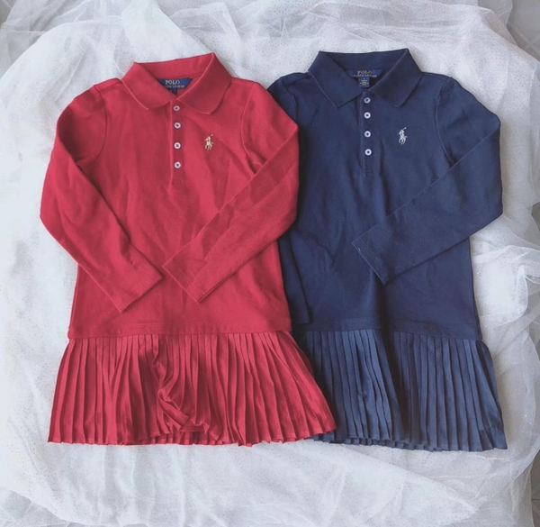Váy dài tay Polo Ralph Lauren chân voan xếp li 2 màu