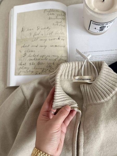 Áo khoác cardigan len cổ tròn kéo khóa polo 4 màu