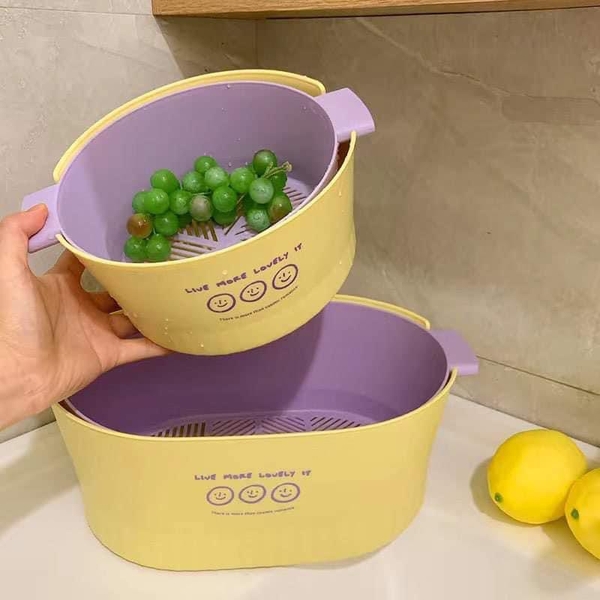 Set 4 món đồ gia đình: 2 rổ, 2 chậu màu tím vàng