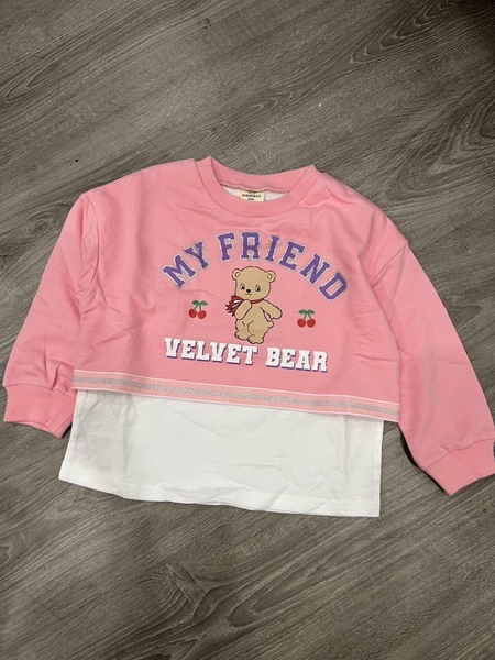 Áo nỉ dài tay màu hồng cam Velvet Bear cherry phối thun trắng hãng Babidiboo