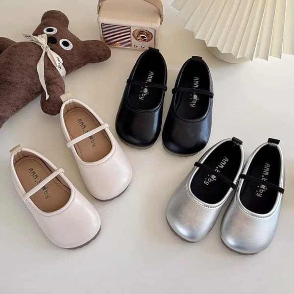 Giày búp bê bệt vintage quai chun 3 màu đen, trắng, bạc