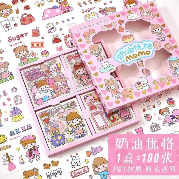Set 2 hộp 100 tấm dán stickers cho bé 4 màu sắc chủ đề