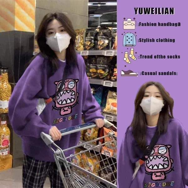 Áo nỉ lót lông in hình Monster và DAPUMI 2 màu tím, xanh