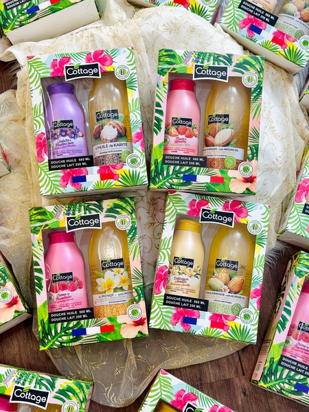 Set 2 chai sữa tắm và dưỡng thể Cottage 250ml và 560ml made in France