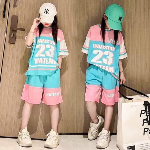 Bộ thể thao bé gái size đại phối xanh-hồng Wanstop 23