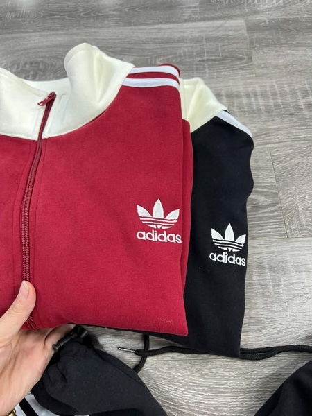 Bộ nỉ kéo khoá Adidas đỏ, đen dài tay cho nữ