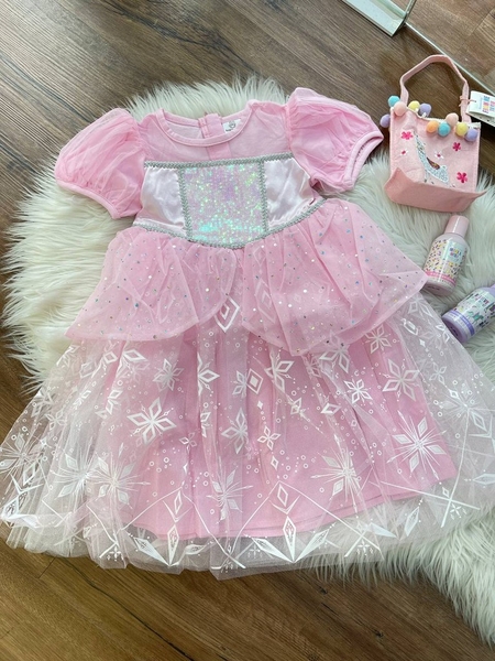 Váy công chúa phối ren cộc tay 2 màu hãng Babidiboo