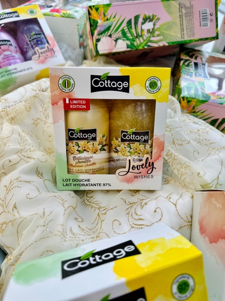 Set 2 chai sữa tắm và tẩy tế bào chết Cottage 250ml made in France