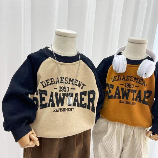 Áo nỉ lót lông SEAWTAER 2 màu nâu, be cho bé trai