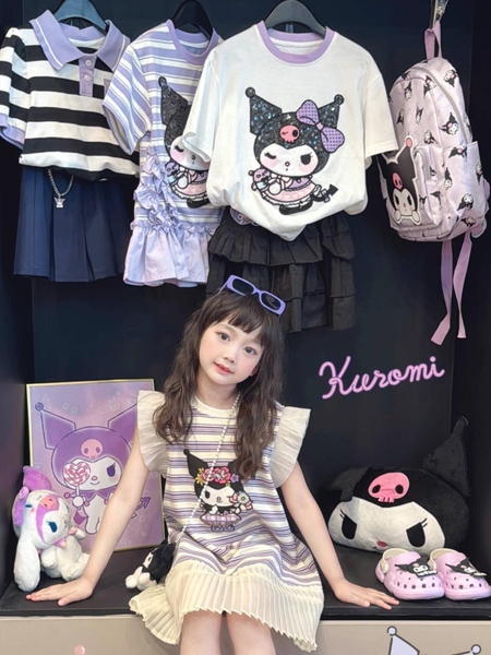 Váy cánh tiên CÓ TÚI kẻ ngang phối trắng hình Cinnamoroll, My Melody, Kuromi