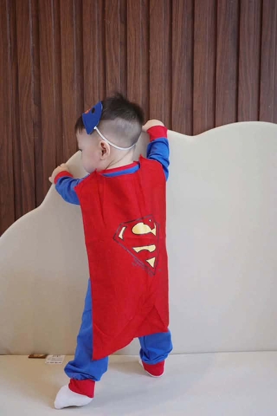 Bộ cotton Superman dài tay xanh đỏ kèm áo choàng và mặt nạ
