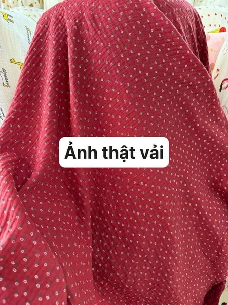 Bộ thô dài tay đỏ hoa nhí cổ phối ren size mẹ và bé