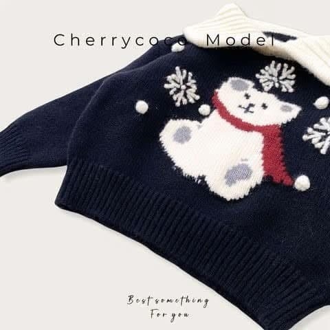 Bộ áo len gấu navy mix chân váy dạ caro đỏ hãng Cherry Coco Model
