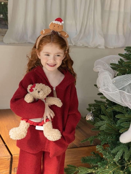 Bộ len đỏ dài tay áo kéo khoá có mũ hãng Juicy Peach Design