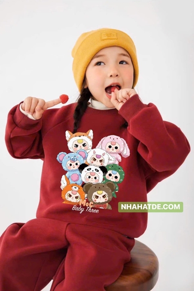 Bộ nỉ Baby Three ĐỎ bo chun size đại