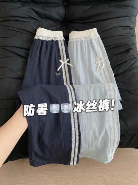 Quần dài bé gái ren nơ mỏng nhẹ 2 màu xanh dương, navy