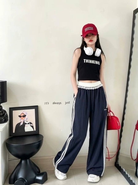 Quần dài bé gái ren nơ mỏng nhẹ 2 màu xanh dương, navy