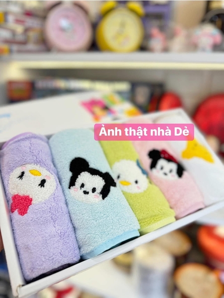 Set 5 khăn mặt lông cừu san hô thêu hình Disney