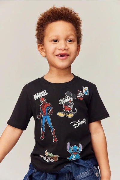 Bộ cotton cộc tay H&M nhiều mẫu Marvel đen, Mickey, Khủng long...bé trai hè 2025