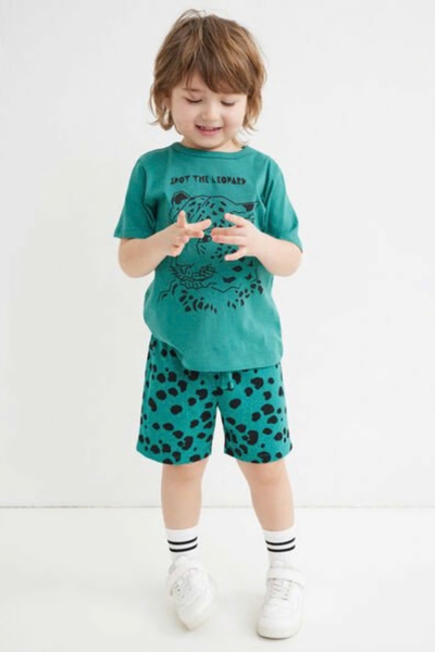 Bộ cotton cộc tay H&M nhiều mẫu Marvel đen, Mickey, Khủng long...bé trai hè 2025