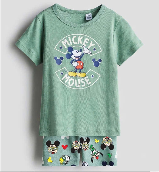 Bộ cotton cộc tay H&M nhiều mẫu Marvel đen, Mickey, Khủng long...bé trai hè 2025