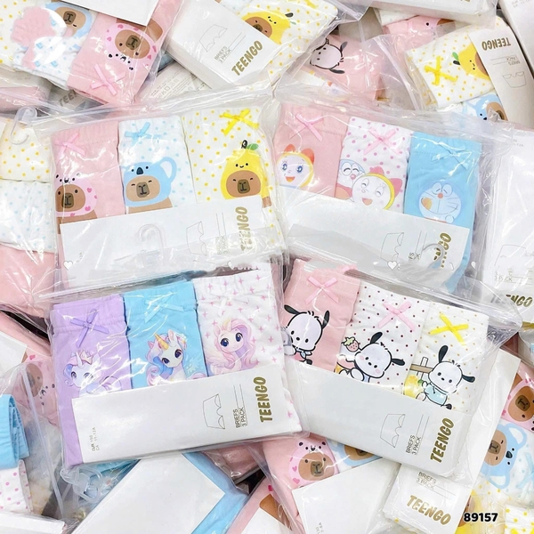 Set 3 quần chip đùi cotton Teengo mẫu Capybara, Doremi, Pochacco, Unicorn