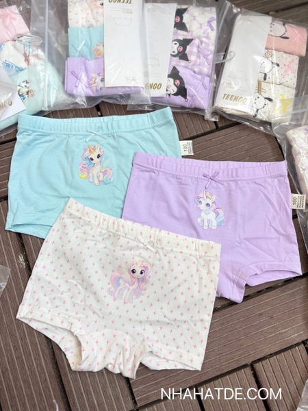 Set 3 quần chip đùi cotton Teengo mẫu Capybara, Doremi, Pochacco, Unicorn