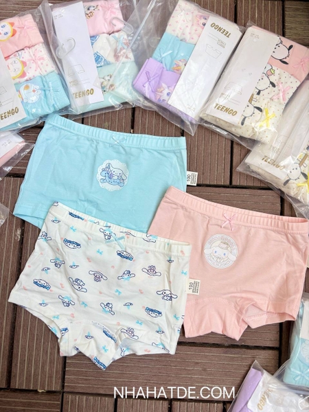 Set 3 quần chip đùi cotton Teengo mẫu Capybara, Doremi, Pochacco, Unicorn