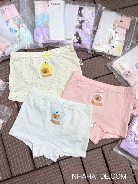 Set 3 quần chip đùi cotton Teengo mẫu Capybara, Doremi, Pochacco, Unicorn
