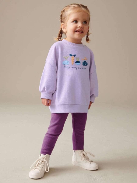 Bộ nỉ Little Maven màu tím quần legging tăm cho bé gái