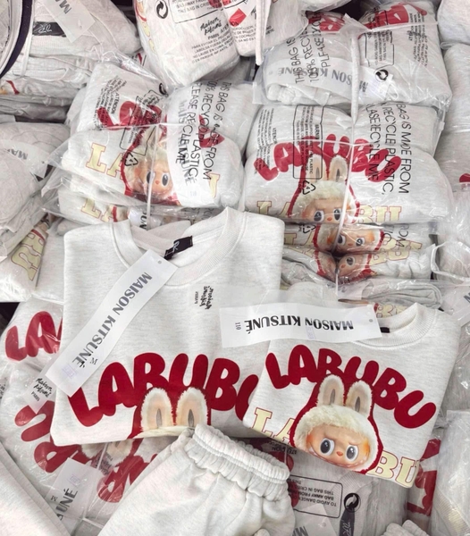 Bộ nỉ bông Labubu màu ghi muối tiêu mẹ và bé - MẸ