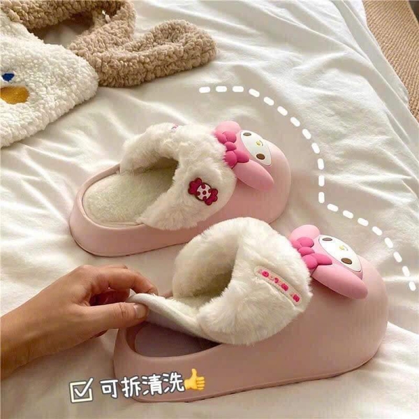 Dép nhựa lót lông mẫu Kuromi, Cinnamoroll, Melody