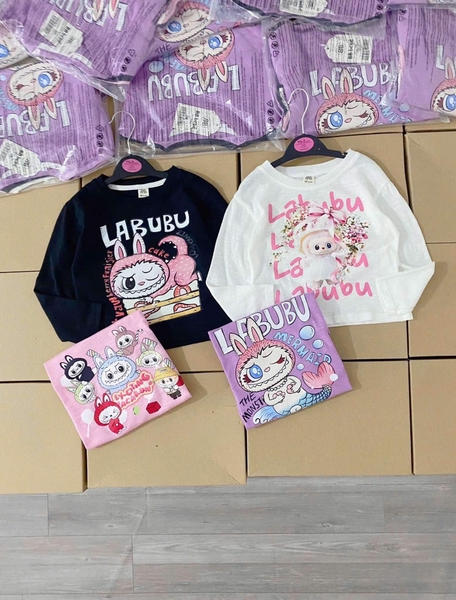 Set 4 áo dài tay cotton xước hình Labubu