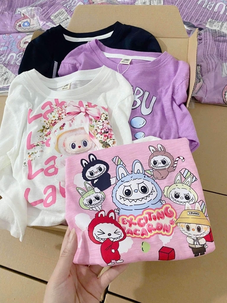 Set 4 áo dài tay cotton xước hình Labubu