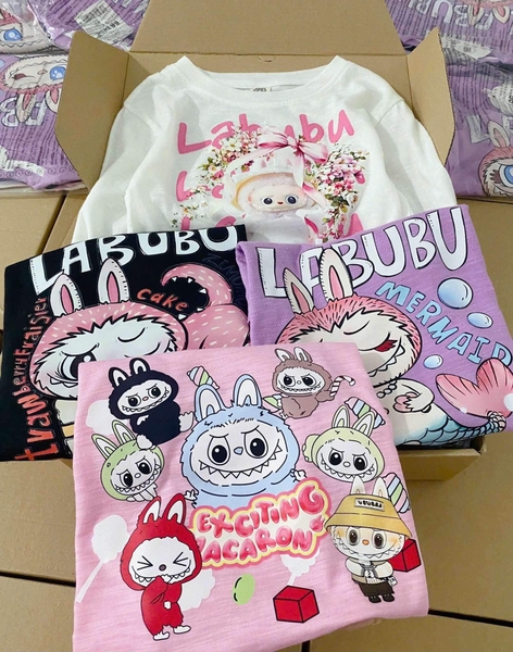 Set 4 áo dài tay cotton xước hình Labubu