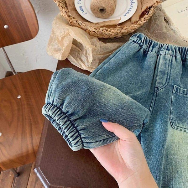 Quần jean mềm lót lông cạp chun cho bé trai, bé gái