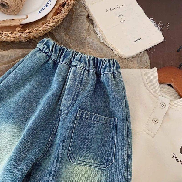 Quần jean mềm lót lông cạp chun cho bé trai, bé gái