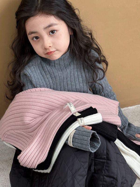 Áo len tăm cao cổ 5 phân 4 màu hồng, đen, ghi, trắng tay xỏ ngón