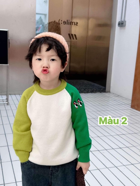 Áo len raglan cổ tròn mix màu 4 mẫu bé trai, bé gái