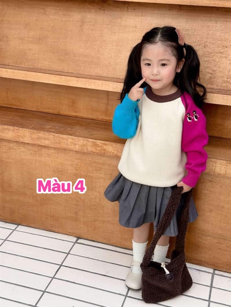 Áo len raglan cổ tròn mix màu 4 mẫu bé trai, bé gái