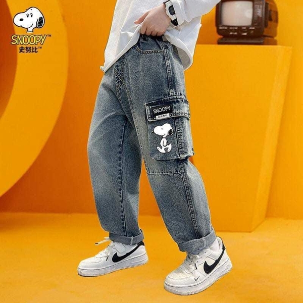Quần jean Snoopy túi hộp bo chun dáng baggy